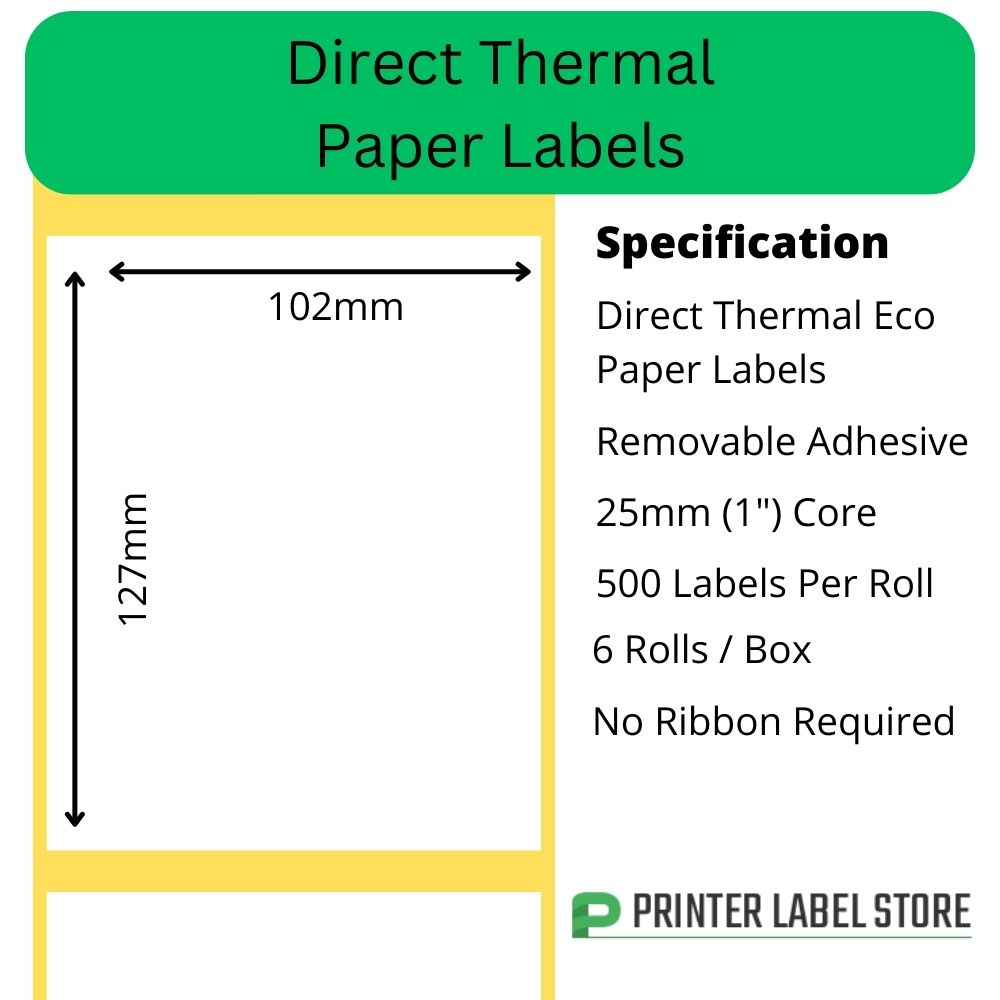 102 x 127mm direct thermal labels - removable adhiesive - 25mm (1")