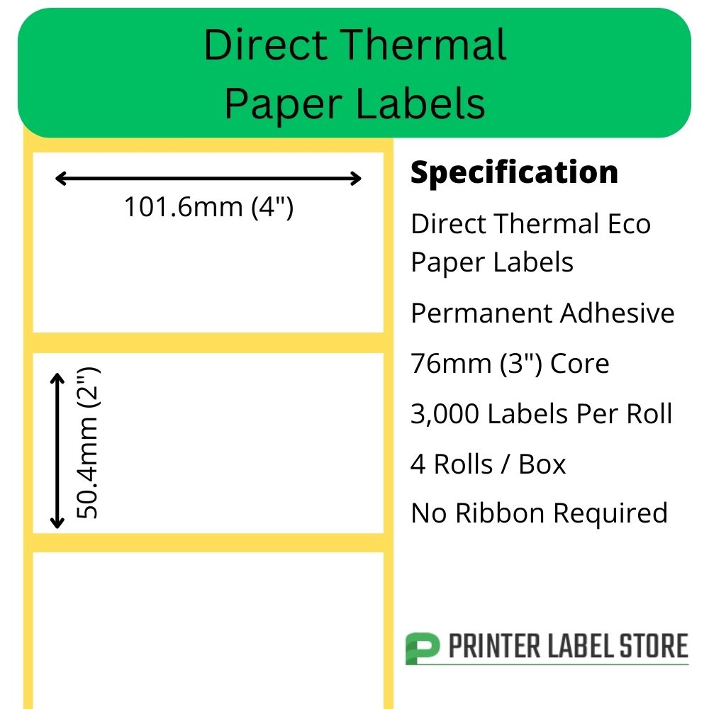 101.6 x 50.4mm direct thermal labels with a permanent adhesive on 76mm (3") cores for industrial direct thermal label printers