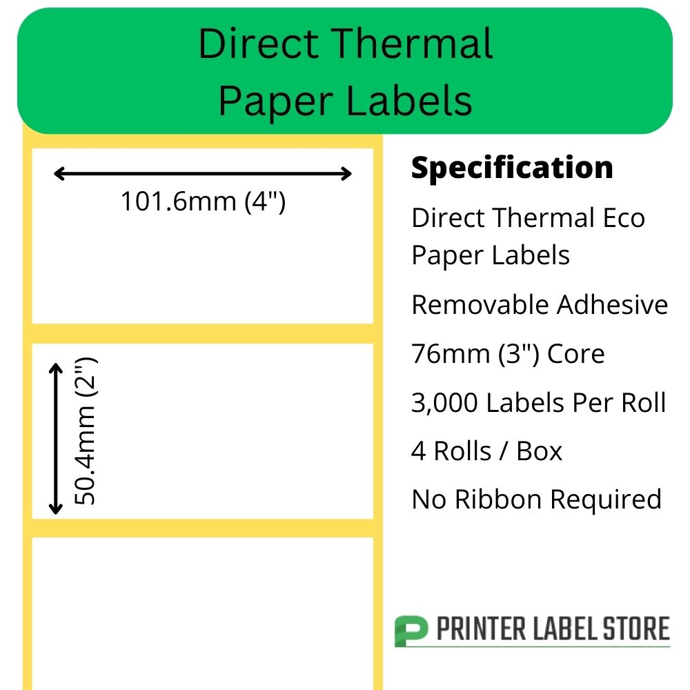 101.6 x 50.4mm direct thermal labels with a removable adhesive on 76mm (3") cores for industrial direct thermal label printers