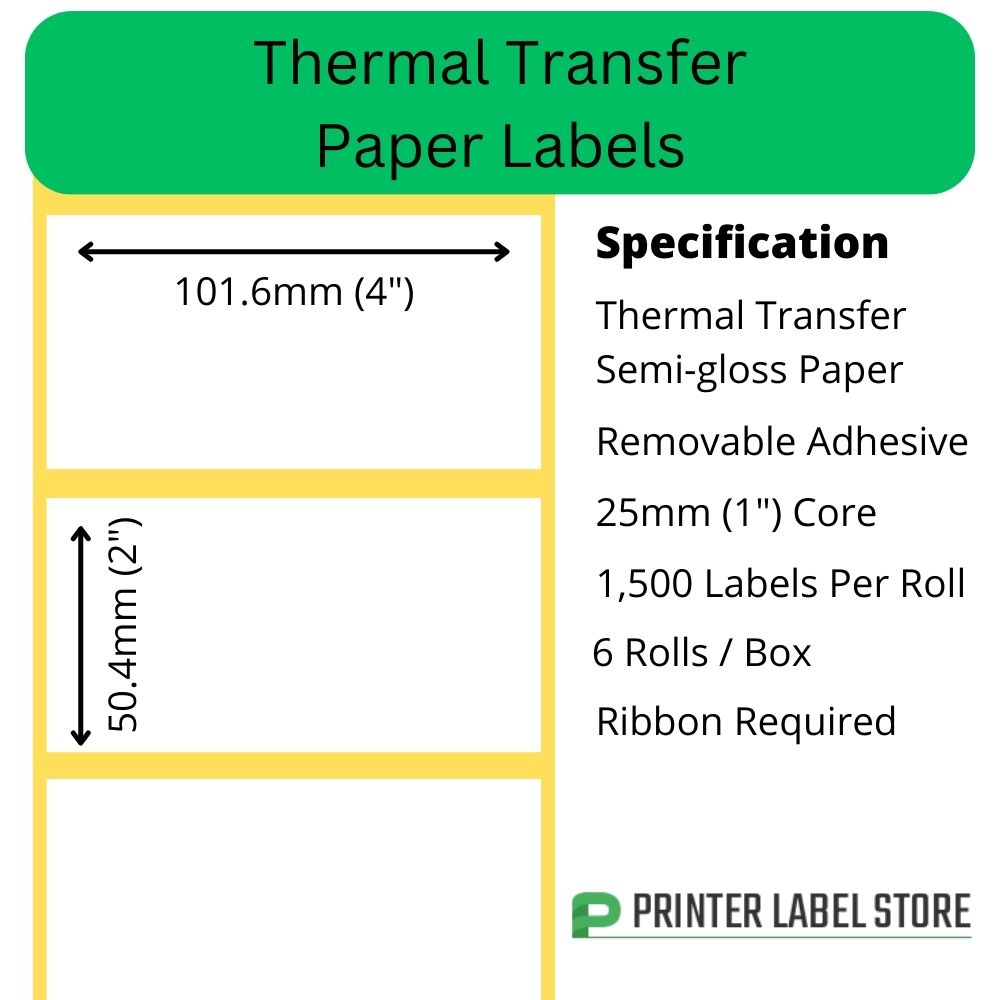 101.6 x 50.4mm Thermal Transfer Labels - Semi-Gloss Paper - Removable adhesive - 25mm cores