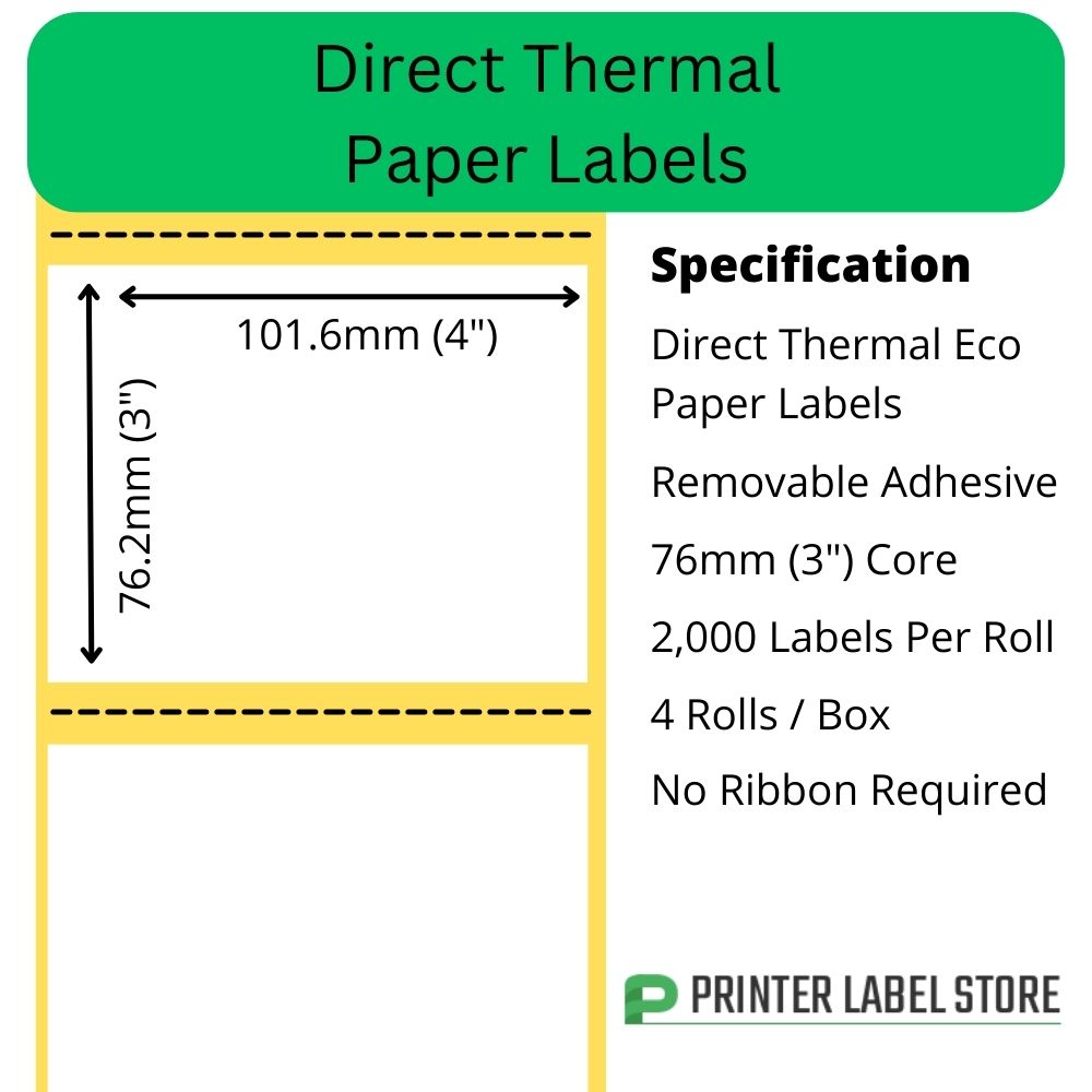 101.6 x 76.2mm direct thermal labels - Peelable / Removable adhesive - 76mm cores
