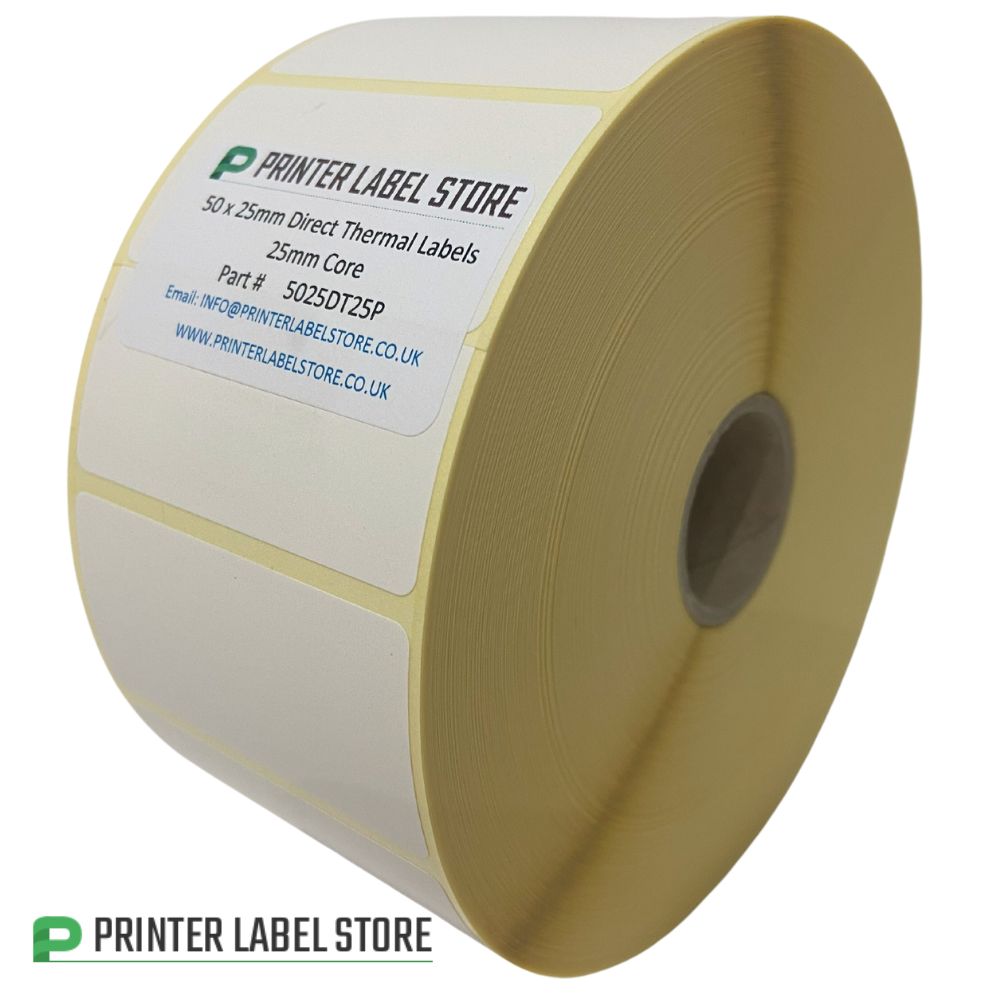 50 x 25mm Direct Thermal Labels -
25mm (1") core - Permanent Adhesive