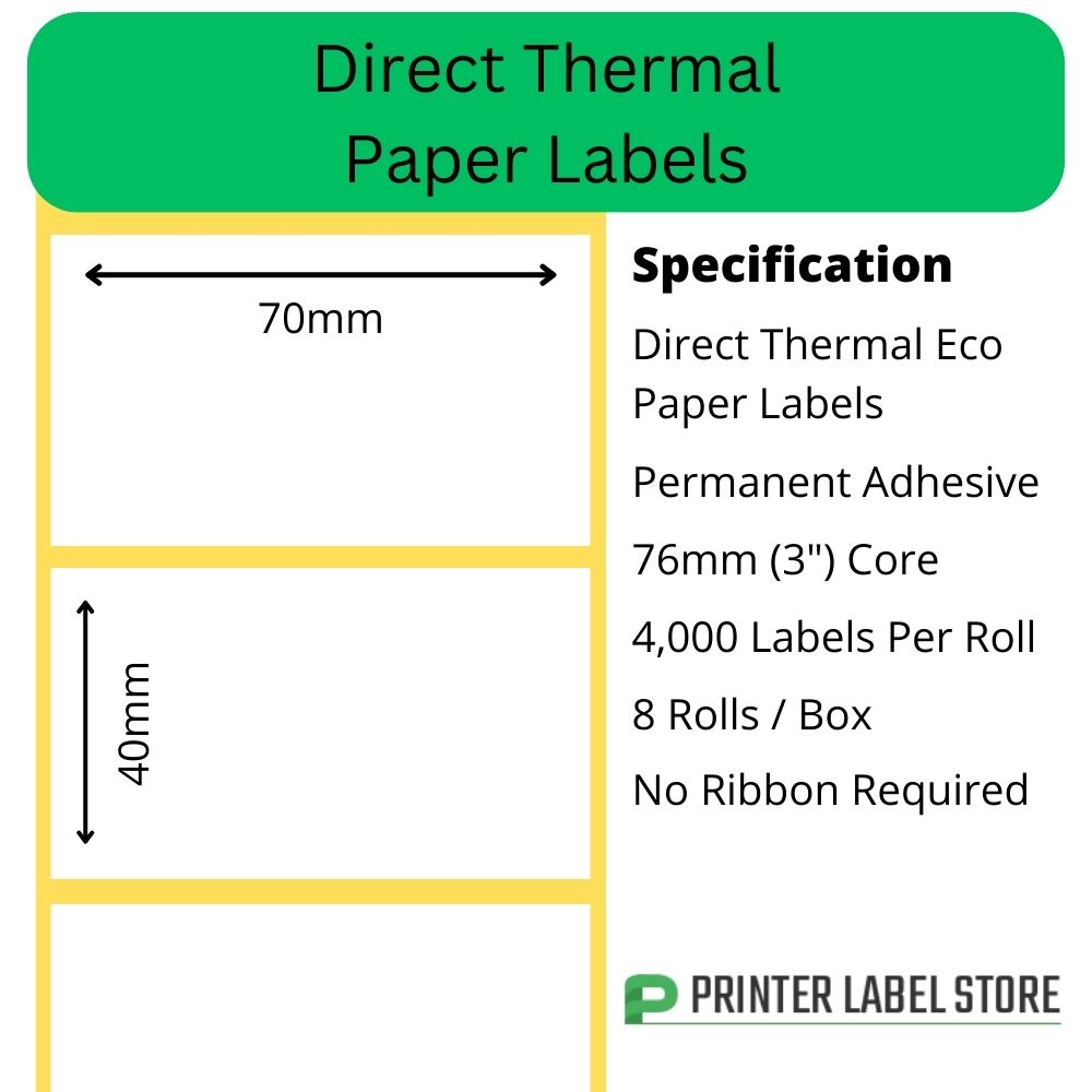 70 x 40mm Direct Thermal Labels - 76mm core - Industrial Direct Thermal Label Printers