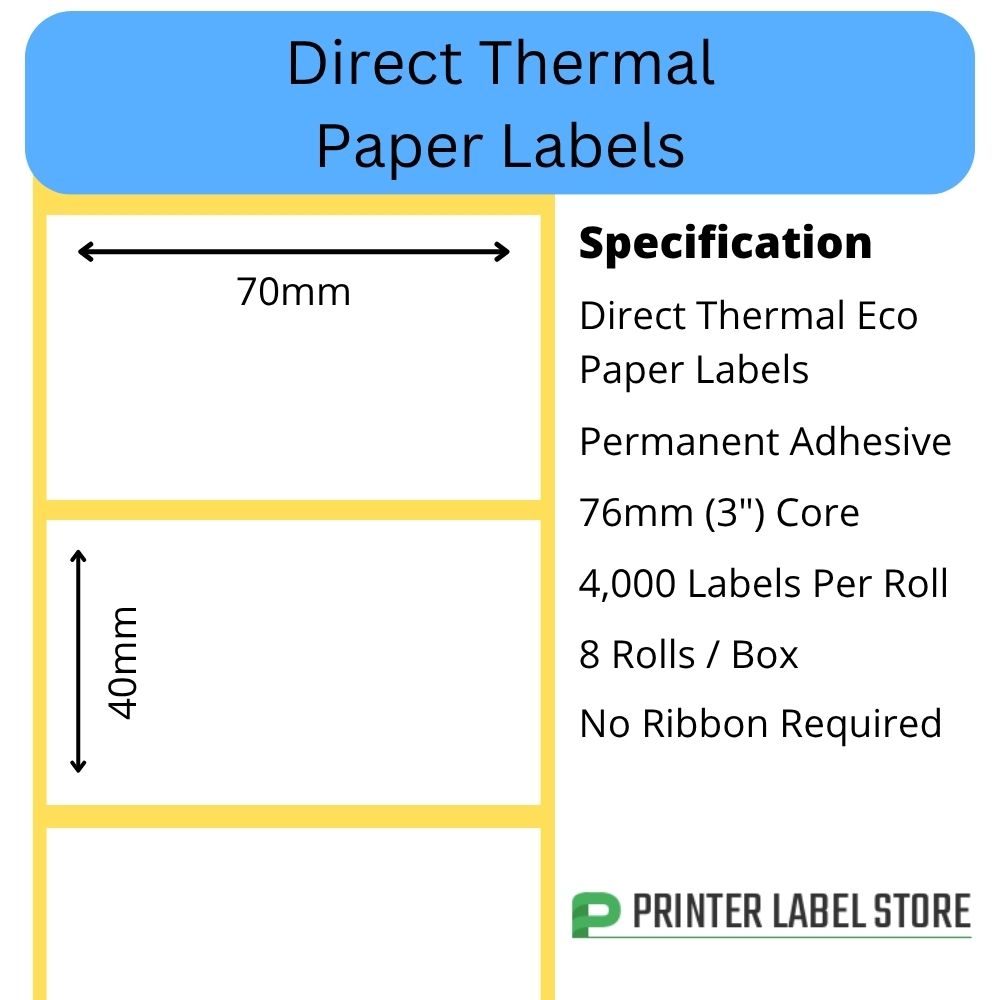 70 x 40mm Direct Thermal Labels - 76mm core - Industrial Direct Thermal Label Printers