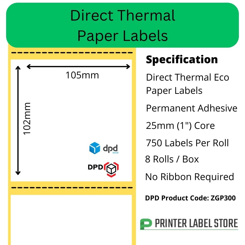DPD & DPD Local Labels - 105 x 102mm Direct Thermal Labels with Perforation - DPD Product Code: ZGP300