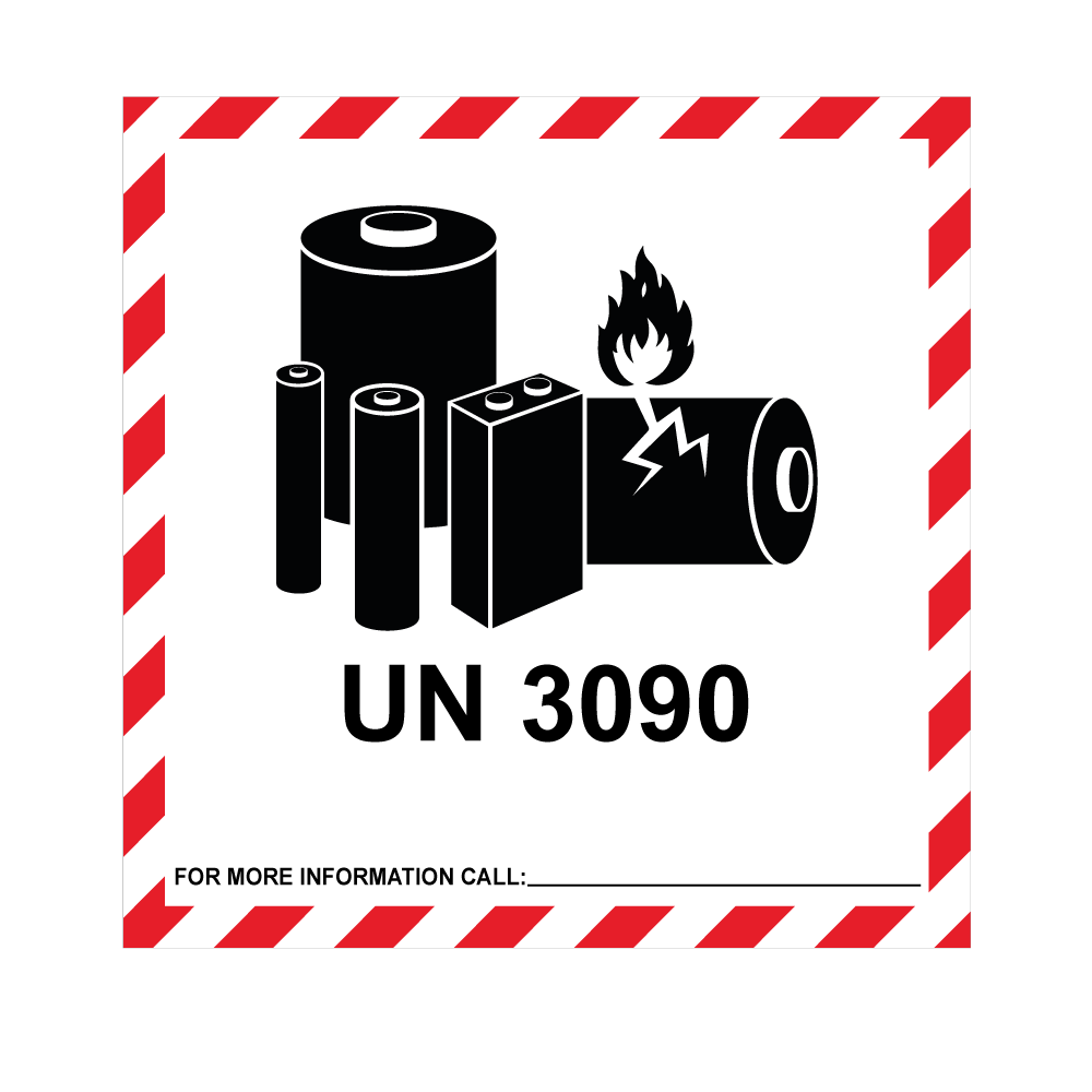 UN 3090 Lithium Metal Battery Labels 100 x 100mm - Battery Hazard Labels