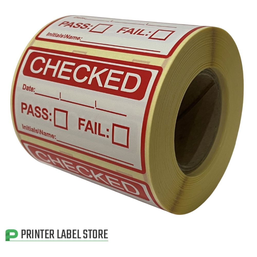 70 x 40mm Checked Pass / Fail quality control labels and are supplied on rolls of 500.
