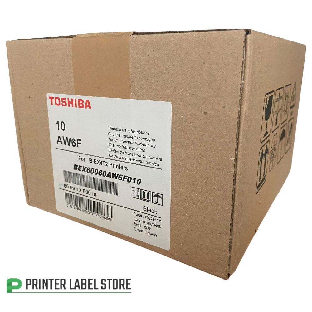 Toshiba BEX60060AW6 60mm x 600m AW6F thermal transfer ribbons - Box of 10 rolls