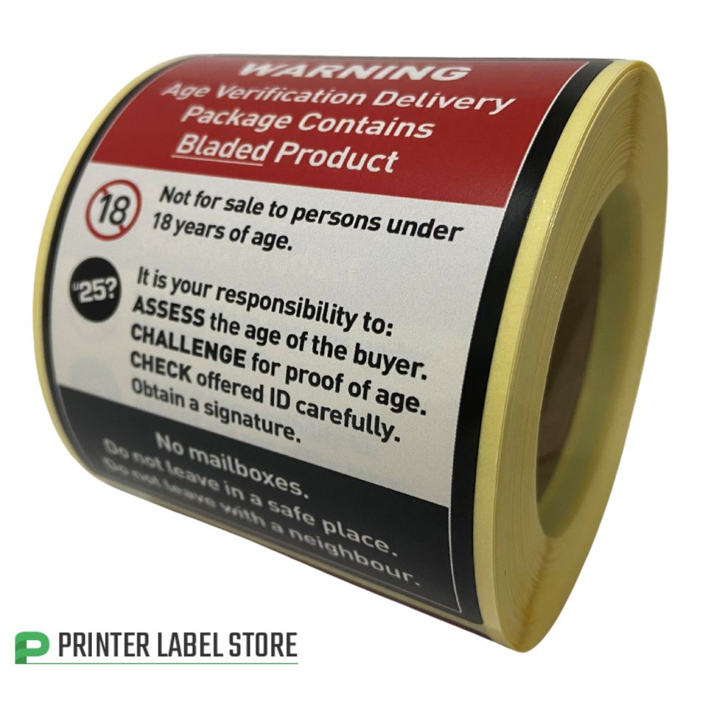 Warning - Age Verification Delivery Label For Knives / Blades etc - 58 x 76mm