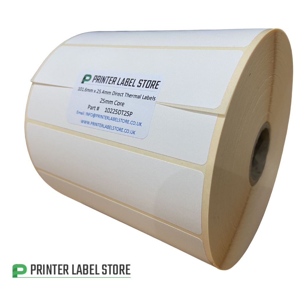 101.6 x 25.4mm Direct Thermal Labels - 25mm (1") core - Permanent adhesive for desktop label printers