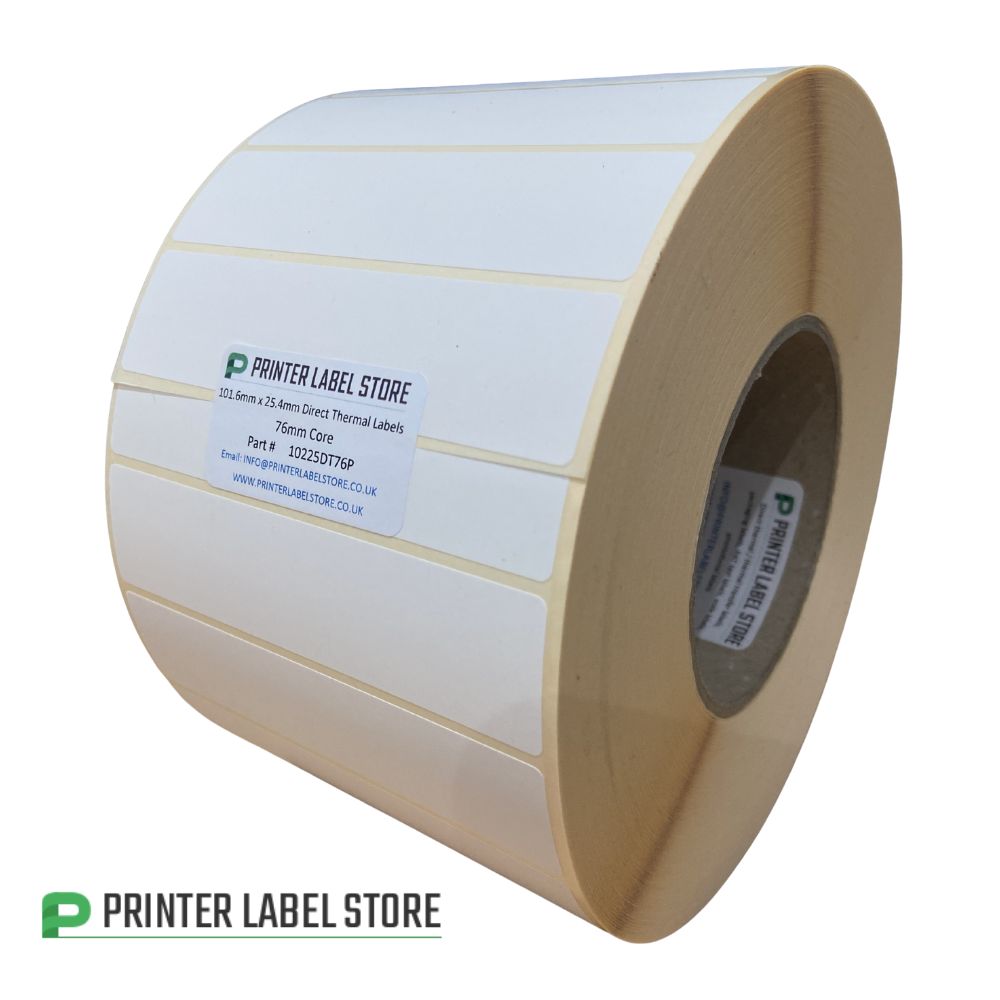 101.6 x 25.4mm Direct Thermal Labels - 76mm (3") core - Permanent adhesive for industrial label printers