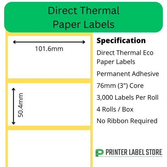 101.6 x 50.4mm direct thermal labels with a permanent adhesive on 76mm (3") cores for industrial direct thermal label printers