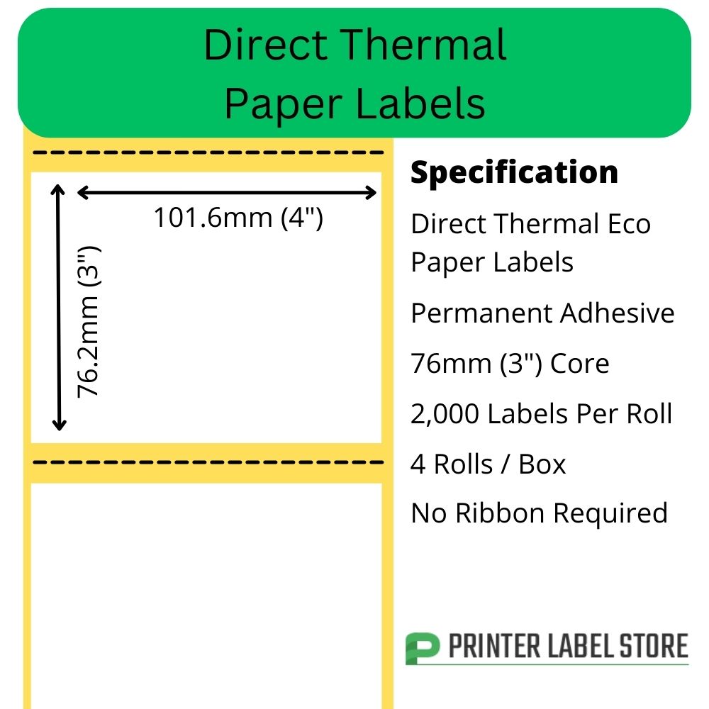 101.6 x 76.2mm Direct Thermal Labels 4 x 3" - 8,000 Labels, 76mm Core ...