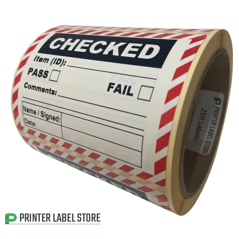 Checked QC Labels - Red & Black - 100 x 75mm | Printer Label Store