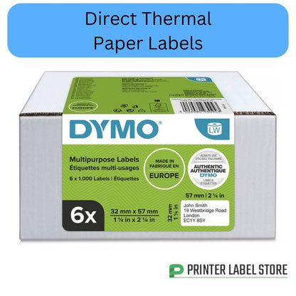 Dymo LW 2093094 Multipurpose Labels - Matt Finish Self Adhesive 57mm x 32mm - 6 Rolls of 1000 Labels